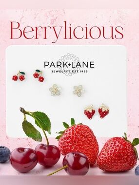Park Lane Red & Gold Berry Stud Earring Set - BERRYLICIOUS